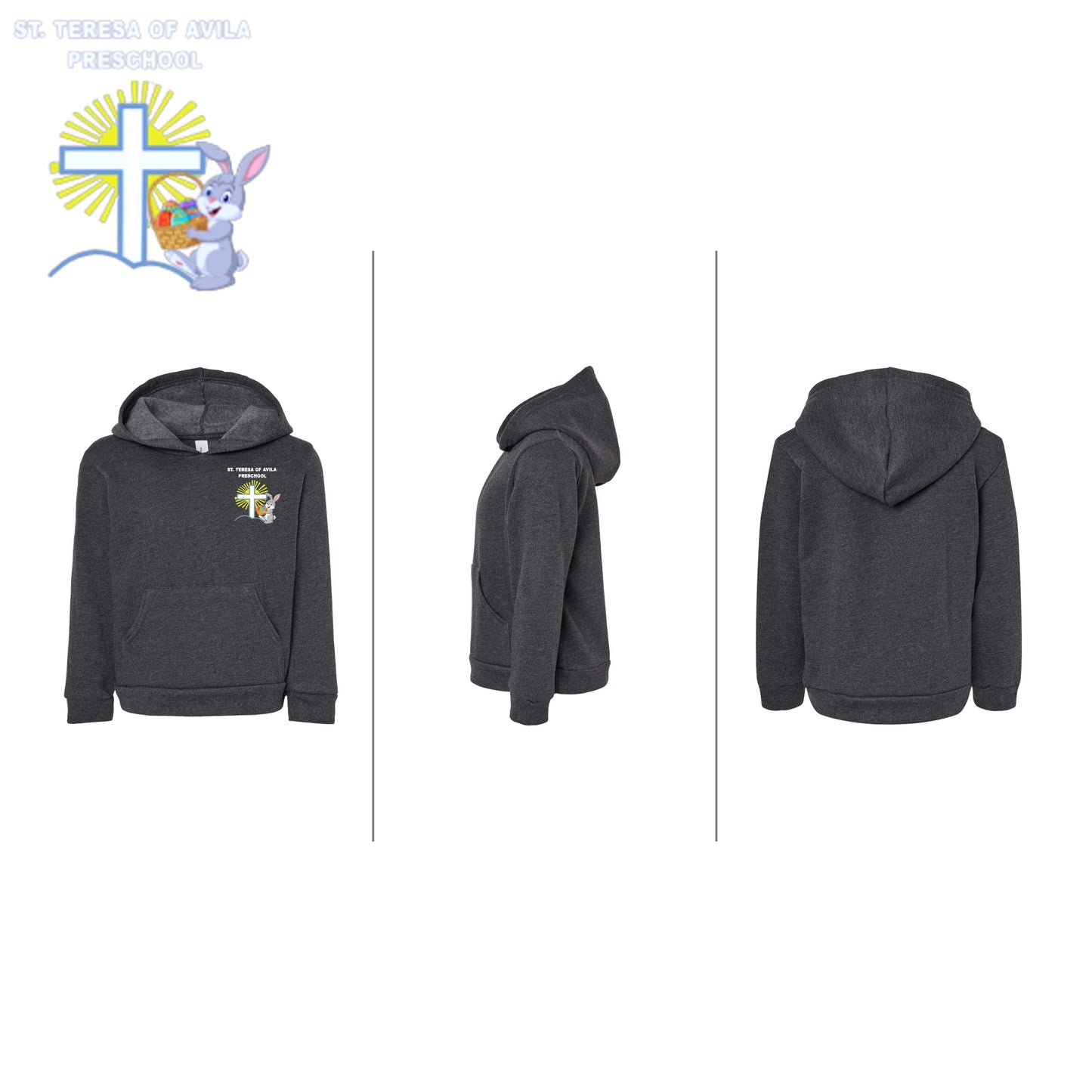 BELLA + CANVAS - Toddler Sponge Fleece Pullover Hoodie w/ Easter Bunny Embroidered Logo