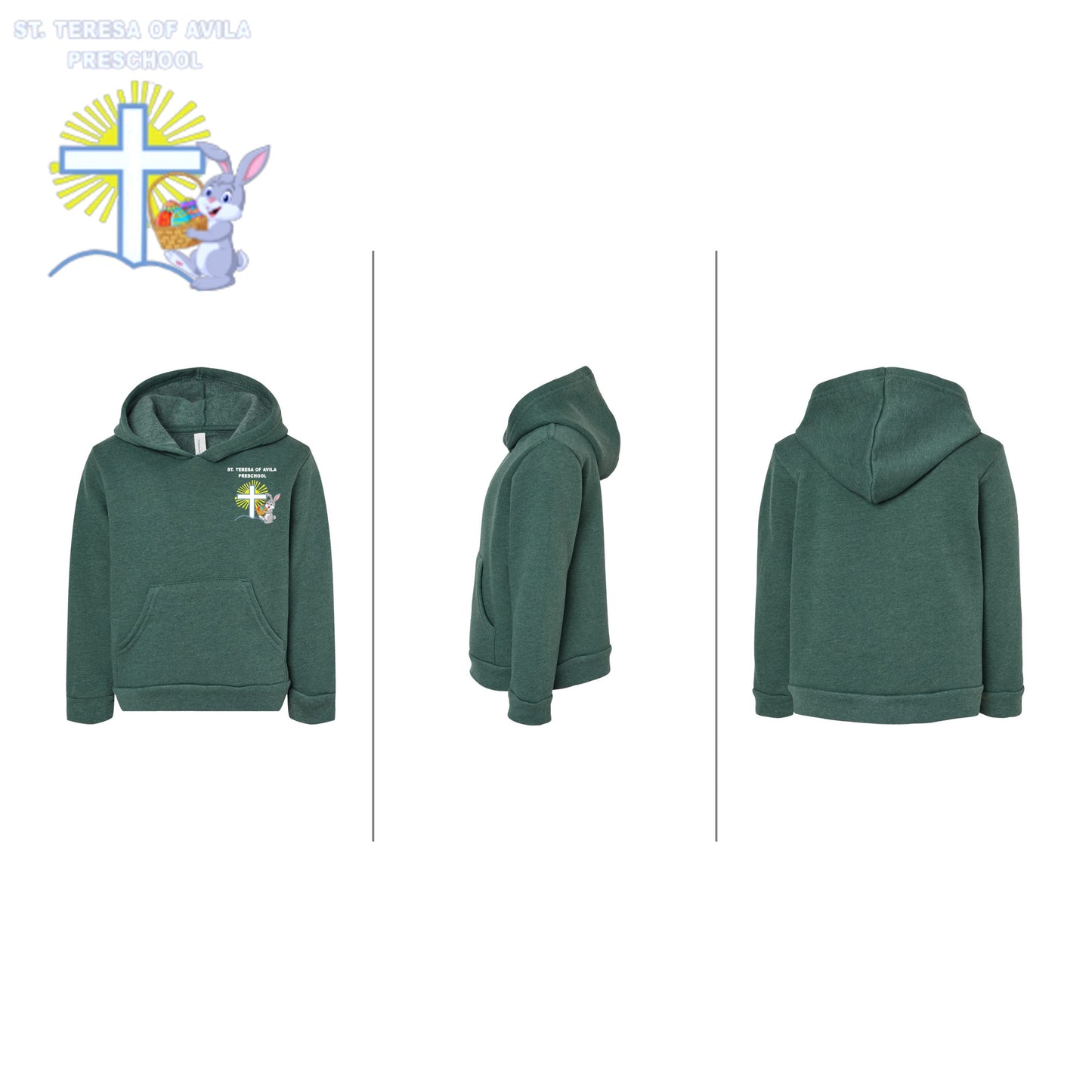 BELLA + CANVAS - Toddler Sponge Fleece Pullover Hoodie w/ Easter Bunny Embroidered Logo